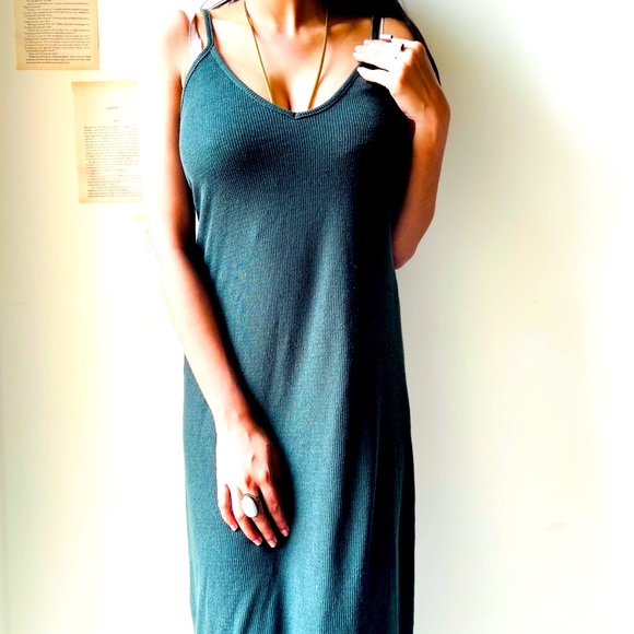 Original Stradivarius ribbed slip dress in bottle green